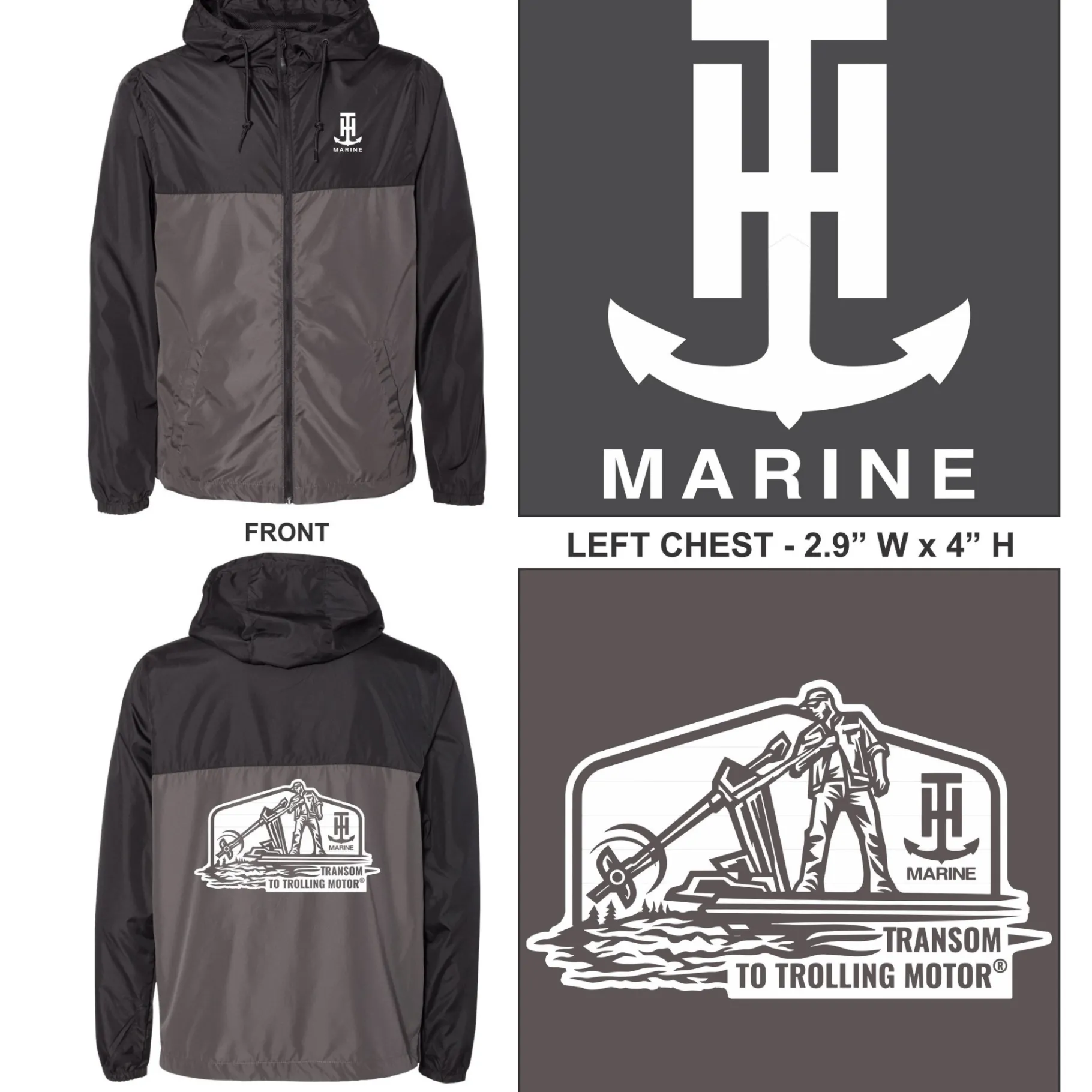 T-H Marine Hoodies-BLACK/GRAPHITE LIGHTWEIGHT WINDBREAKER JACKET