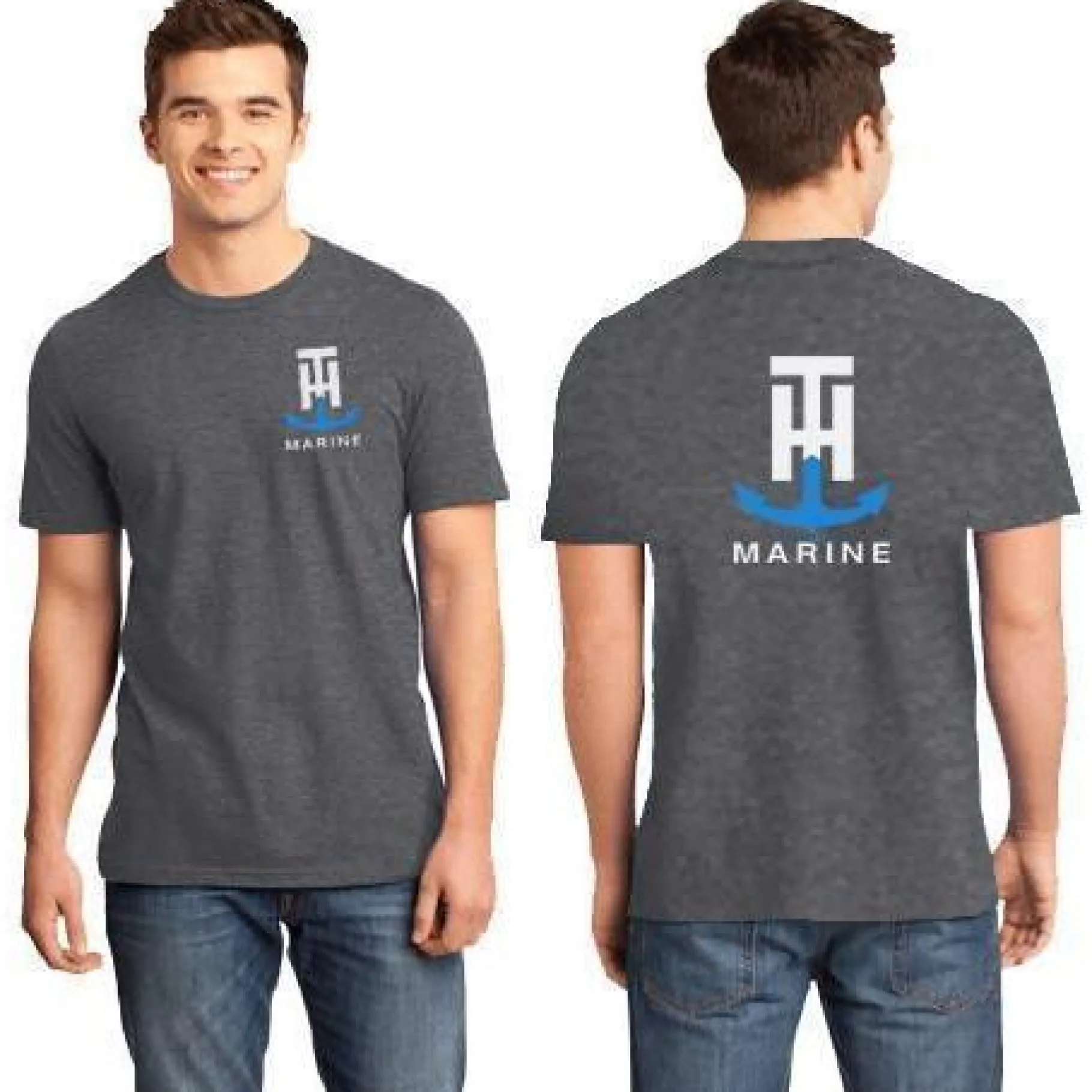 T-H Marine Tees-Charcoal Logo Front/Back Tee