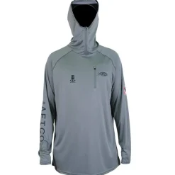 T-H Marine Hoodies|Tees-Logo AFTCO Jason Christie Hooded Performance Shirt, Steel Grey