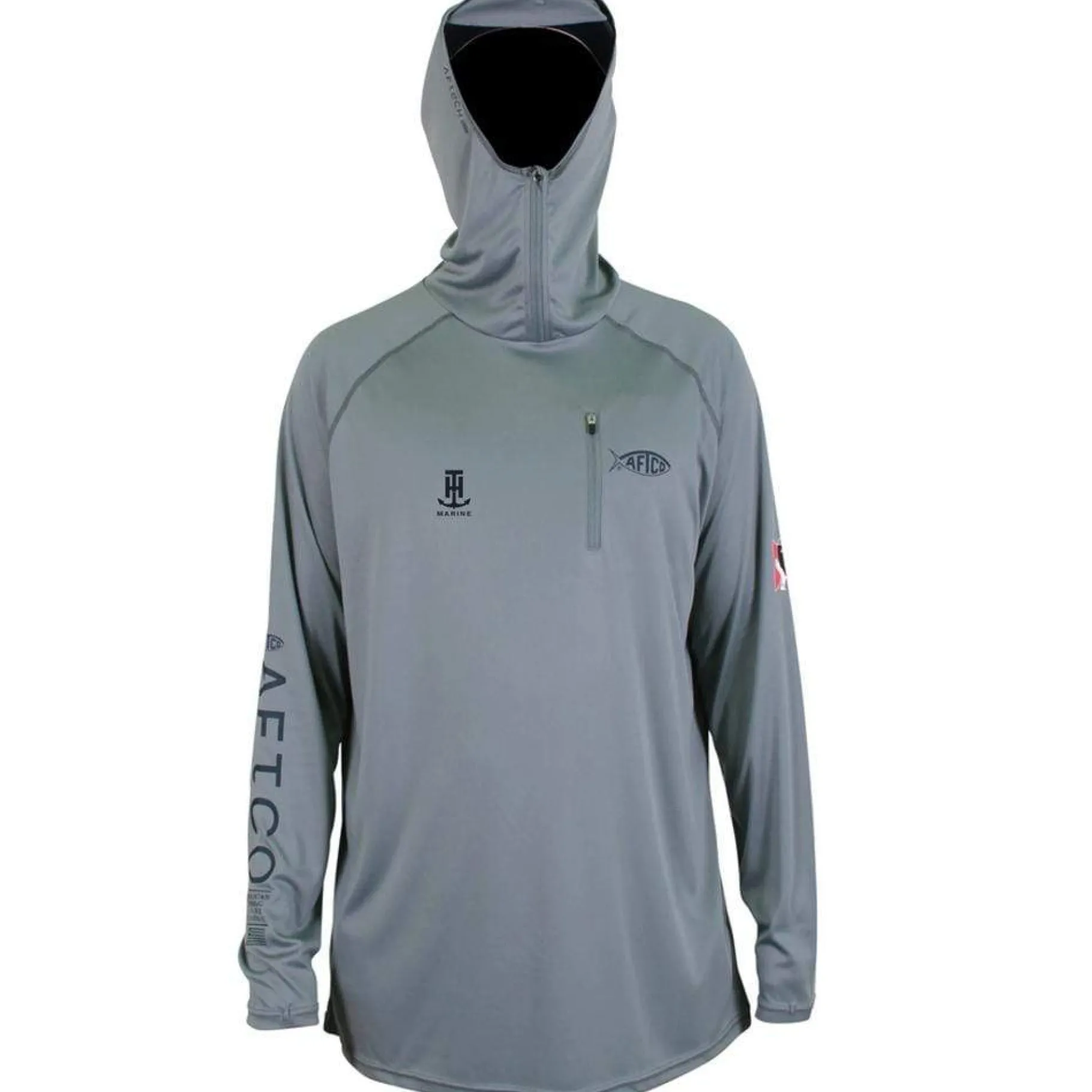 T-H Marine Hoodies|Tees-Logo AFTCO Jason Christie Hooded Performance Shirt, Steel Grey